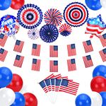 Abitoncc 4th of July Party Decorations American Flag Bunting American Party Decorations Pom Pom Fans American Flags Red White and Blue Balloons for Independence Day Decorations USA Party Decorations