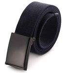 Cut To Fit Canvas Web Belt Size Up to 52" with Flip-Top Solid Black Military Buckle (Navy)