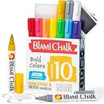 Blami Arts Chalk Marker, 10 Colors Liquid Chalk Pens, Non-Toxic, Water-based Liquid, Erasable for Glass, Metal, Chalkboards, Plastic, Reversible Tips and Erasing Sponge Included