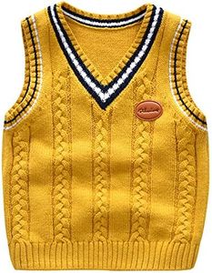 Achiyi Boys Sweater Vest Cable Knit V-Neck Knitted Uniform Toddler Kids Girls Clothes Dress Vest Yellow 100