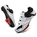 Vicogn Mens Womens Cycling Shoes Compatible with Peloton Indoor Bicycle Pedals Clip in Road Bike Shoes Pre-Installed with Look Delta Cleats, White, 12 Women/10.5 Men