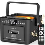 Greadio CD Player Portable, Boombox with CD Cassette Player, 5000mAh Rechargeable Battery Boom Box with Remote Control, Bluetooth 5.1, FM Radio, AUX/USB/SD Card-in, 5W Speaker, LED Screen, Black