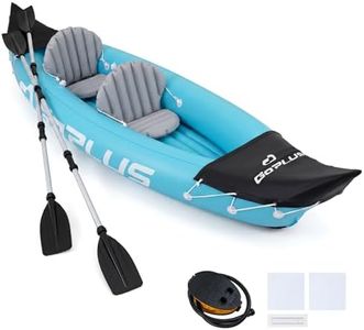 Goplus Inflatable Kayak 2 Person, 10.5 FT Tandem Touring Kayak with Aluminum Paddles, Fin, Seats, Foot Pump, Stable Blow Up Boat for Adults, Heavy Duty Canoe for Fishing Lake River