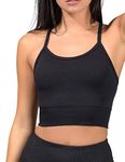 90 Degree by Reflex Womens Seamless Cami Crop Top - Round Neck Sleeveless Workout Racerback Tank Top - Black - XL