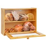 Eknnds Bread Box 2 Layer Countertop Bread Bin Dry Food Storage Container Jam Dry Food Fruits Cake Kitchen Holder Keeper with Drop Down Front Acrylic Window Pastries Loaf Storage Shelf Self-Assembly