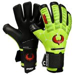 Renegade GK Eclipse Nova Professional Goalie Gloves with Pro Fingersaves | 4mm EXT Contact Grip | Neon Yellow & Red Football Goalkeeper Gloves (Size 6, Youth, Junior, Neg. Cut, Level 5)