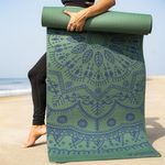 Yogarise 6mm Perfumed TPE Yoga Mat with Mandala Print and Carry Bag for Men and Women, Non-Slip Texture, Extra Wide & Thick TPE Exercise Mat For Home, Pilates, Gym & Fitness, Durable, Sweat-Resistant (Green)