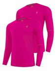 Youper 2-Pack Youth Performance Shirt, UPF 50+ Dry Fit Athletic Long Sleeve T Shirts for Boys & Girls, Neon Pink, Large