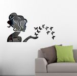 Bikri Kendra -Angel Fairy with Butterfly 3D Acrylic Decorative Mirror Murals Wall Stickers (Art BK226, Black)