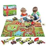 Oriate Farm Tractor Toy Set 38 Piece with Activity Play Mat & Farm Animals for Kids, Realistic Educational DIY Diecast Vehicle Children Gift, Including Trailer, Truck, Horse, Cow