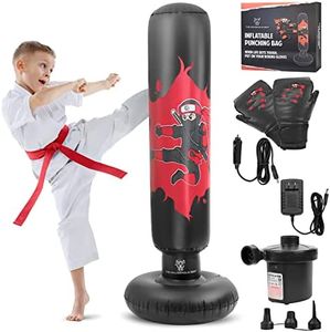 THB Inflatable Punching Bag for Kids, 63" Freestanding Ninja Boxing Bag Including Electric Air Pump with Gloves for Practicing Karate, Taekwondo, MMA