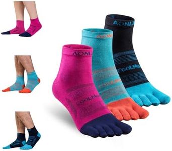 AONIJIE Five Toe Crew Socks for Men & Women, Coolmax Technology, Breathable Mid-Calf Toe Socks for Running Hiking, Trail, Fitness, 3 Pair Set - S