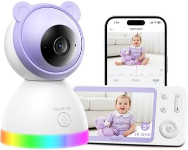 YESIMOM 2K 5" Babyphone Camera, PTZ 360° Baby Phone Vidéo avec Application Téléphone, Veilleuses Colorées, Surveillance des Mouvements & Suivi Automatique, Zone d'Alarme Personnalisée, Zoom 4X