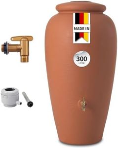 GARANTIA Amphore Regentonne Komplett-Set 300 Liter terrakotta inkl. Kunststoff-Auslaufhahn und Fallrohranschluss - Regentonne 300 Liter, Regenfass, Wassertank, Wassertonnen für Garten, Wasserfass