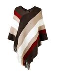 Ferand Women's Elegant Knitted Poncho Top with Stripe Patterns and Fringed Sides, One size, Brown & Beige