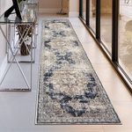 SHACOS Hallway Runner Rug 2x10 Medallion Rug Runner Faux Wool Soft Fluffy Washable Carpet Indoor Non Silp Low Pile Runner Rugs for Entryway Bedroom Kitchen, Brown Blue