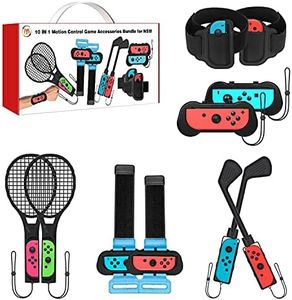 Uxilep for Nintendo Switch Accessories,10 in 1 Switch Sports Accessories Bundle,Family Accessories Kit for Nintendo Switch Sports Games 2023:for Mario Golf,Wrist Bands,Leg Straps,Tennis Rackets