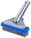 Pooline 5 inch Pool Brush with 5 inch Aluminum Back and Handle- Stainless Steel Bristles - Blue Brush Body