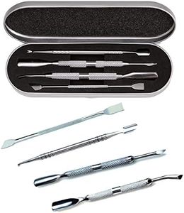 VAGA 4 Herramientas de metal para hacer manicura y pedicura, Kit de uso profesional para podologo quita cutícula, empujador de cuchara, cuchillo, punta plana y filosa, removedor de cuticula de acero