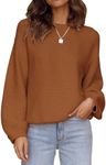 ZESICA Women's 2024 Crew Neck Long Lantern Sleeve Casual Loose Ribbed Knit Solid Soft Pullover Sweater Tops,Brown,Large