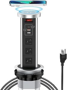 XBA Pop up Outlet for Countertop, 4inch Recessed Power Strip with 15W Wireless Charger, PD 20W USB C, 2 USB A,3 AC Outlets, Hidden Outlet with 6FT Extension Cords for Kitchen,Conference (Black)