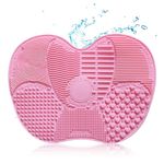 Gleva Silicon Makeup Brush Cleaner Mat, Cosmetic Cleaning Pads, Portable Washing Tool for Makeup Brushes with Suction Cup, Useful Makeup Tools Gift For Women's & Girls (Large, Pink)