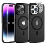 TAURI 3 in 1 Magnetic Case for iPhone 14 Pro Max [Military Grade Protection], 2 Tempered Glass Film, [compatible with MagSafe] Translucent Matte Slim Cover 6.7"-Black