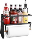 ZITRONE Magnetic Paper Towel Holder for Refrigerator 2-in-1 Foldable Magnetic Spice Rack, Strong Magnetic Shelf Fridge Organizer - Counter Space Saver for Kitchen Apartment, Black