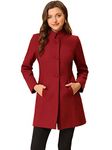 Allegra K Women's Elegant Winter Overcoat Mid-thigh Stand Collar Single Breasted Long Coat Red Large