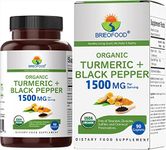 Brieofood Organic Turmeric with Black Pepper 1500mg, 45 Servings, Vegetarian, Gluten Free, 90 Vegetarian Tablets