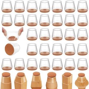 32Pcs Chair Leg Floor Protectors, Silicone Furniture Sliders Felt Furniture Pads, Floor Protectors for Chairs to Protect Floors from Scratches and Noise, Furniture Cups (Large, Clear-Round-32pcs)
