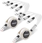 Aywenny Multi Charging Cable 3A 2Pack 4 in 1 Retractable USB Cable Fast Charger Cord with IP/Type C/Micro USB Port for Phone 13 12 11 Xs Xr X/Tablets/Samsung Galaxy/Huawei/Sony/LG/HTC/Ps4 5… (White)