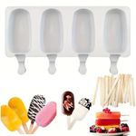 LEGACYCART Silicone 4 Cavity Popsicle Mould, Cakesicle Mould, Homemade Popsicle/Frozen Ice Cream/Kulfi Candy for Children & Adults - Multicolor Jelly Mold, (25 x 14 x 2.5CM) 1pkt 50 Stick (Big)