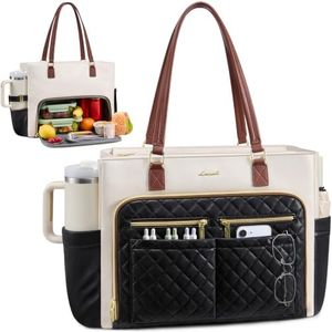 LOVEVOOK Lunch Bag for Women,Work Bag with Insulated Lunch Compartment with Large Cup Holder,17.3 Inch 3 in 1 Laptop Tote Bag for Teacher,Nurse,Travel,Casual,Office,Picnic