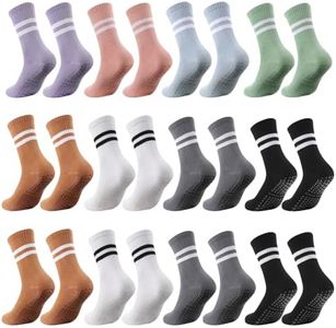 12 Pairs Womens Grip Socks Yoga Socks Non-Slip Pilates Socks Barre Hospital Workout Anti Skid Crew Socks with Grip for Women Teens