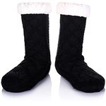 WEVIAS Men's Fleece Lined Cozy Extra Thick Slipper Socks Winter Non-Slip Fuzzy Home Sleeping Stockings (Black-2), Free Size