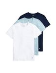 POLO Ralph Lauren Men's Classic Fit Crewneck Shirt (3 Pack), White/Surf Blue, Surf Blue/White, Cruise Navy/White, Small