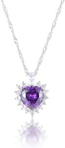 RIZILIA Ocean Heart Pendant Necklace with Simulated Purple Amethyst CZ, 18"+2" Adjustable Chain, White Gold Plated, Elegant Modern Design, Gift for Women