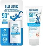 BLUE LIZARD Sensitive SPF 50 Duo Pack for Face & Body, Mineral Sunscreen, Non-Greasy Sunscreen Lotion for Sensitive Skin, Travel-Size Zinc Oxide Sunscreen Stick, 2 Count, 89ml Tube, 14g Stick