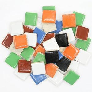 Square Ceramic Tiles for Flooring Bathroom Renovations, 25mm/1Inch Mosaic Ceramic Piece Bulk, Mixed Colors Mosaic Ceramic Tiles for Home Art Decoration - 15 Oz