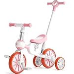 FAYDUDU 5 in 1 Toddler Bike Baby Trike with Parent Handle Bike for 2 Year Old Kids Tricycles for 2-4 Year Old Birthday Gift & Toys for Boy & Girl, Balance Training, Removable Pedals (Pink)