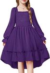 Arshiner Girls Dress Fall Winter Special Occasion Party Purple Halloween Girl Twirly Smocked Dresses Size 8