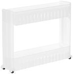 Solimo Amazon Basics Solimo Plastic 2 Layer Tabletop Mount Slim Storage Tiered Shelf Organizer Rack With Wheels- White