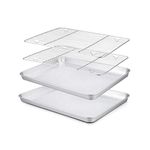 TeamFar 10.5’’ x 8’’ x 1’’ Toaster Oven Pan with Rack Set, Small Baking Pans Tray Stainless Steel with Cooling Rack Set of 4, Non-Toxic & Heavy Duty, Mirror Finish & Dishwasher Safe