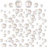 FUTUREPLUSX 200PCS Floating Pearls No Hole Vase Fillers, Floating Beads Table Centerpieces Gloss Pearl Beads Mixed Sizes for Floating Candle Home Decoration,(8/14/18mm) Ivory Pearl Party Decor