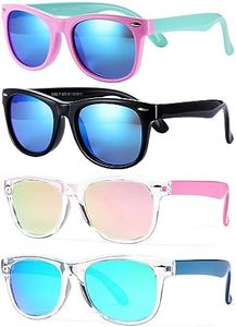 Pro Acme Kids Polarized Sunglasses, Flexible TPEE Rubber Toddler Shades for Girls Boys, Ages 3-12（B1 Pink/Blue + Black/Blue + Crystal/Pink + Green Mirrored）