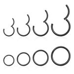 jagosen Black Nose Ring Hoop 18g 8PCS Titanium Thin Small Nose Septum Ring Lip Ring Eyebrow Cartilage Piercing Jewellery For Women Men 8mm/10mm/12mm/14mm