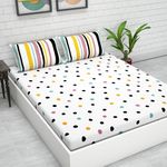 LORETO – A QUALITY LINEN BRAND 100% Cotton Queen Size Bedsheet For Double Bed, 1 Bed Sheet With 2 Pillow Covers | 144Tc Cool Polka Summer Dream Print (94X84 Inch144 Tc, White Base Lemon Drops)