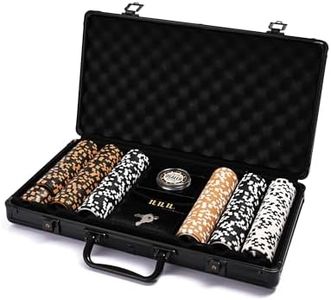 DN DECONATION 14 Gram Clay Poker Chip Set for Texas Hold’em,300 PCS Professional Casino Blackjack Game with 2 Decks of Waterproof Poker,Dealer Button,Dice,High-end Black Carry Case,Gift for Men Adult