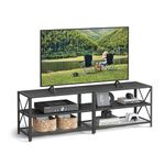 VASAGLE TV Stand for TV up to 70 Inches, TV Bench, Entertainment Center, 3-Tier TV Console, Black with Wood Grain ULTV095B22